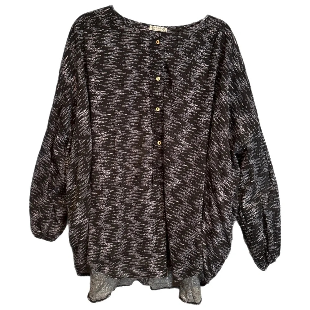Free People Blooms For You Blouse Size XS Black Intimately Oversized Sleep Flowy - Picture 5 of 15